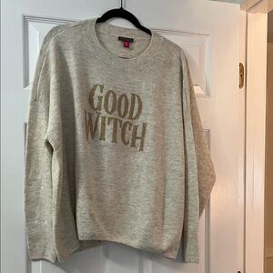 Vince Camuto Cream Sweater with Gold Text